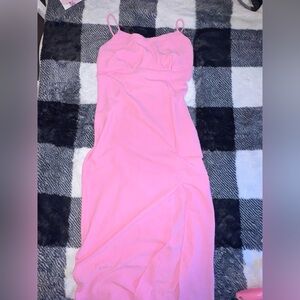 Fitted Pink Midi Dress with Slit